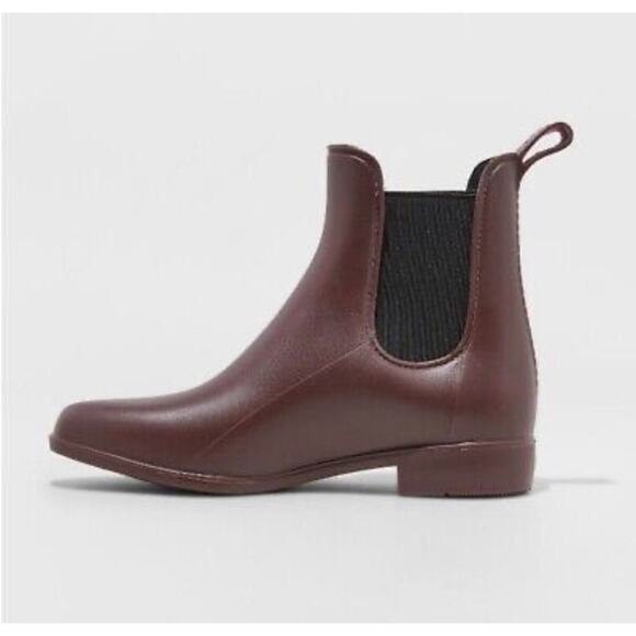 A NEW DAY Burgundy Ankle Rubber Rain Boots - Picture 1 of 9
